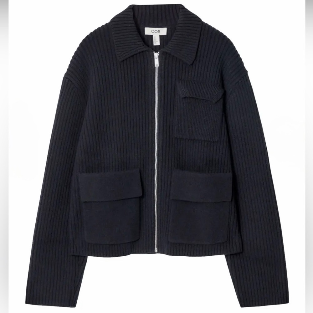 COS Ribbed Merino Wool Utility Jacket — Navy, Small, never worn